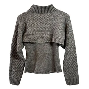 NWT Anthropologie ASTR The Label Taupe Cable-Knit Sweater Shrug Set Size M/L thumbnail 7