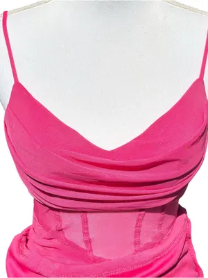 Princess Polly Calliope Hot Pink Ruched Mesh Mini Dress‎ Bodycon Strappy Size 4 thumbnail 9