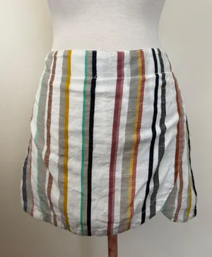 Free People White Mini Skirt with Multicolor Vertical Stripes thumbnail 1