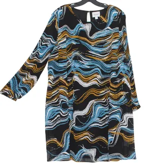 Nine West Dress Pleated Abstract Boho Marble Flowy Maximalist Artsy Lined XXL thumbnail 1