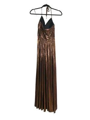 Retrofete Waldorf Lame Brown Metallic Evening Gown Side Slit Maxi Dress SMALL thumbnail 4
