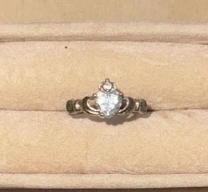 Claddagh Silver Ring with Clear Stone thumbnail 1