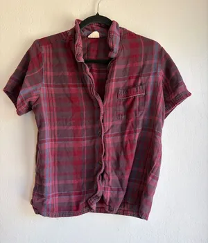 Pact casual short sleeve plaid top blouse size small red cotton thumbnail 1