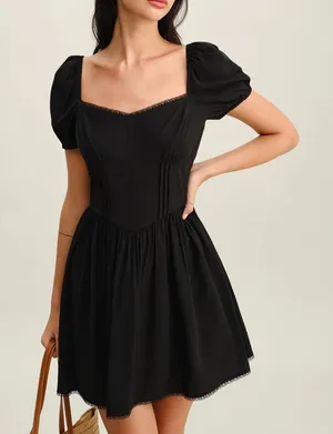 Rihoas Black Sweetheart Neck Puffed Sleeve Mini Dress thumbnail 1