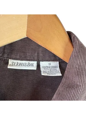 St John's Bay Women's 1X Denim Chore Barn Jacket Brown Corduroy Collar Blue thumbnail 4