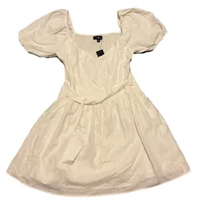 Lulus White Linen Blend Puff Sleeve Mini Dress Womens Size M NWT thumbnail 1