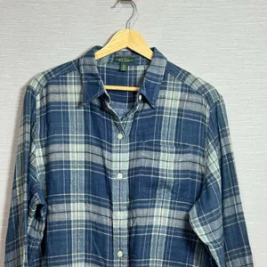 LRL Lauren Jeans Co Womens Shirt Large Button Down Blouse LongSleeve Plaid Blue thumbnail 4