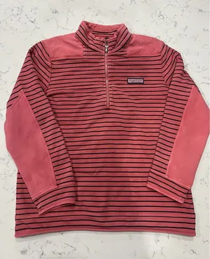 Vineyard Vines Jacket Womens Large Pink Striped 1/2 Zip Cotton Long Sleeve Knit thumbnail 1