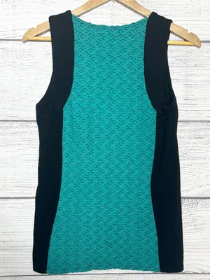 Liz Claiborne Teal & Black Textured Sleeveless Stretch Blouse Top Size Medium thumbnail 4