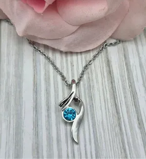 NWOT Silver Tone Pendant Necklace Stainless Steel 18" Blue December Birthstone thumbnail 1