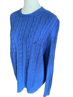 Nautica Cable knit Crewneck Sweater Royal Blue Large thumbnail 1