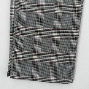 Zara Plaid Trousers Women L Gray Black Burgundy Straight Leg Elastic Waist Zara thumbnail 6