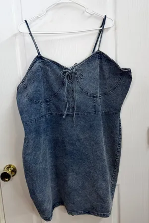 Rue+ blue medium wash denim cotton stretch‎ zip bodycon adjustable mini dress 3X thumbnail 1