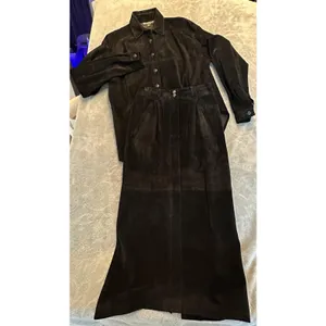 Genuine Leather Suede Black Long Skirt & Button Top Suit Set Matching VTG thumbnail 3