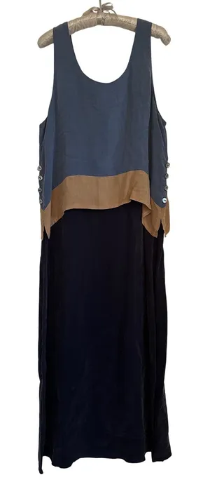 Nina Piccalino 90s Vintage Colorblock Maxi Blue Dress Women's Sz 8 Lagenlook USA thumbnail 1