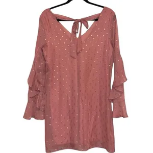 NWT‎ I.N. San Francisco Pink Swiss Dot Ruffle Sleeve Tie Back Dress thumbnail 5