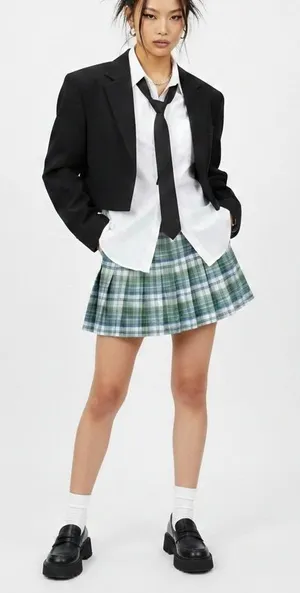 Rewind Womens School Girl Knife Pleated Mini Skirt Blue Plaid 90s Y2K Preppy Size S‎ thumbnail 1