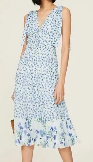 Shoshanna Helena Dress Blue Floral Sleeveless Lightweight Midi Size 2 thumbnail 1