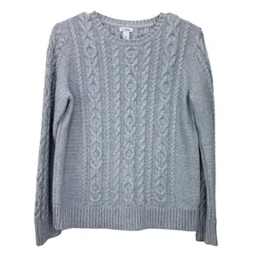 LL Bean GRAY Double L Mixed Cable Cotton Crew Neck Pullover Sweater SMALL PETITE Size undefined thumbnail 4