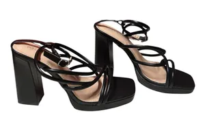 Unilady Melo black trendy modern strappy platform chunky block heel square toe thumbnail 1