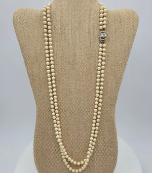 Vintage Womens Double Strand Faux Pearl Necklace 28" Cream Fashion Accessories thumbnail 1