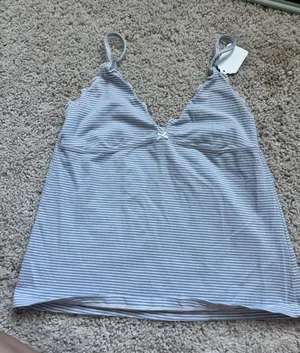 Brandy Melville Striped Cami Top Blue White Scallop Bow Coquette Y2K Tank thumbnail 1