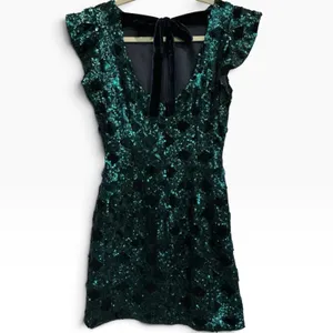 Zara Collection NWT Sequin Teal Green Mini Dress Velvet Tie Ruffle Sleeve XS thumbnail 4