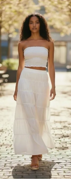 Women's LEAU White Reverie Ruffle Two Piece Skirt Set M thumbnail 1