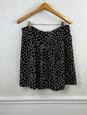 Madewell Black and Tan Floral Print Mini Ruffle Side Zip Skirt - Size - 12 thumbnail 2