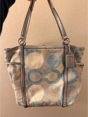 Vintage Coach Audrey Metallic Graphic Op Art Cinched Tote thumbnail 1