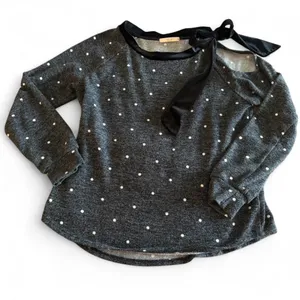 Le Lis Gray Polka Dot Sweater Black Velvet Bow Sleeve Size M thumbnail 1