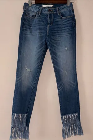Hidden Jeans Distressed Medium Wash Heavy Fringe Hem Skinny Jeans 26 thumbnail 1
