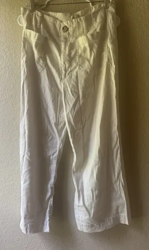 Maeve Anthropologie The Colette Wide Leg Pants Cream Ivory Linen Blend thumbnail 1
