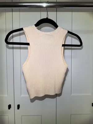 Topshop Cream Ribbed Tank Top thumbnail 2
