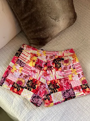 Vtg pink yellow black Hawaiian retro tropical patchwork boho 70’s board shorts L thumbnail 6