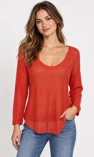Soft Joie Crochet Top Small Coral Long Sleeve Sheer Boho Festival thumbnail 1