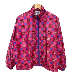 Vintage Jacket Plaid Nylon Pink Purple Zip-Up Windbreaker Lined Retro Women 90s thumbnail 1