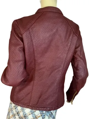 Calvin Klein Burgundy Textured Faux Leather Jacket (M) thumbnail 4