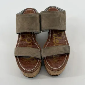 Sam Edelman Dali Taupe Suede Cork Platform Wedge Sandals‎ Womens 8.5M thumbnail 2