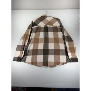Womens XL Brown Cream Plaid Flannel Shacket Oversized Button Down Shirt thumbnail 9
