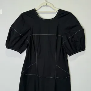 NWT‎ Madewell Puff-Sleeve Drop-Waist Midi Dress Lightweight Cotton Black NQ890 thumbnail 6