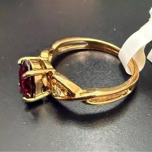 Vintage 14K HGE Heavy Gold Electroplated Genuine Garnet & Diamond Ring Size 7 thumbnail 4