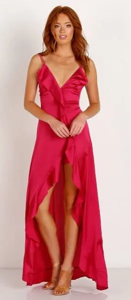 For Love & Lemons Isabella Ruffled Maxi‎ Dress in Fuchsia Size M thumbnail 1