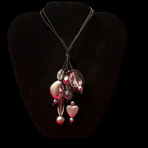 Silver & clear beads on a long multi cord necklace cute stylish versatile GUC thumbnail 2