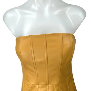 Zara Brown Faux Vegan Leather Sleeveless Strapless Mini Corset Tank Tube Dress S thumbnail 3