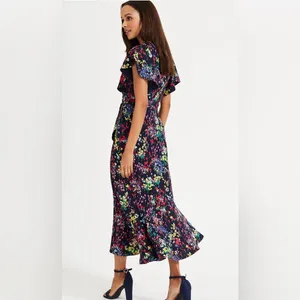 Phase Eight Sheldon Floral Ruffle Asymmetrical Midi Dress Size 2 NWT thumbnail 2