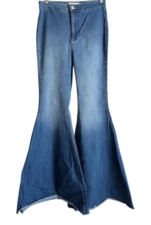 WE THE FREE Women's Just Float On Flare Jeans 27 High Rise Raw Hem Boho Festival thumbnail 1
