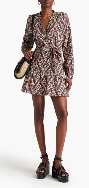Veronica‎ Beard Georgia Belted Printed Cotton Mousseline Mini Shirt Dress Size 6 thumbnail 1