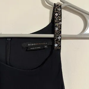 BCBGMAXAZRIA vintage 90s tulle tiered ruffle black dress with sequin strap Y2K thumbnail 5
