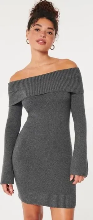 Hollister Sweater Dress Women Small Gray NWT‎ Off Shoulder Ribbed Knit Coquette thumbnail 1
